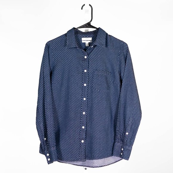 J. Crew Women's Shirt Button Up Blue Textured Polka Dot Boy Preppy Chambray 2 - Picture 1 of 10